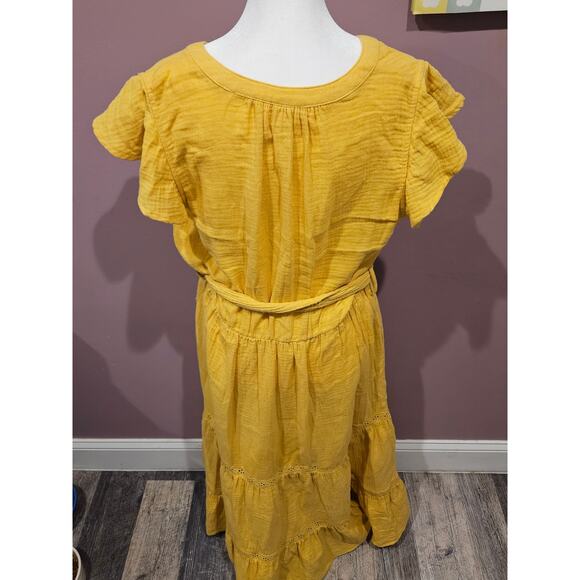 Magaschoni Women's Yellow Midi Flutter Sleeves  Pockets gauzy cotton large - Picture 3 of 8